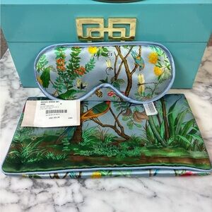 NWT Authentic Gucci Silk Blue Tian Birds Floral Sleep Eye Mask w/ Pouch